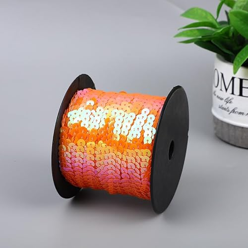 SYSUII 100 Yard Elastische Pailletten Trim 6mm Paillettenband Flache Glitzerband Borten Paillettenborte Paillettenschnur für DIY NäHen KostüMe Handwerk Verzierungen Schmuckherstellung-Orange