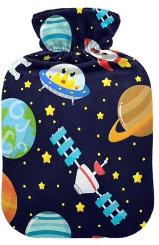 Cartoon Planets Rockets Hot Water Bottle for Pain Relief Hot Water Bottles with Cover Feet and Bed Warmer Warm Water Bag for Hot and Cold Therapy, 2L