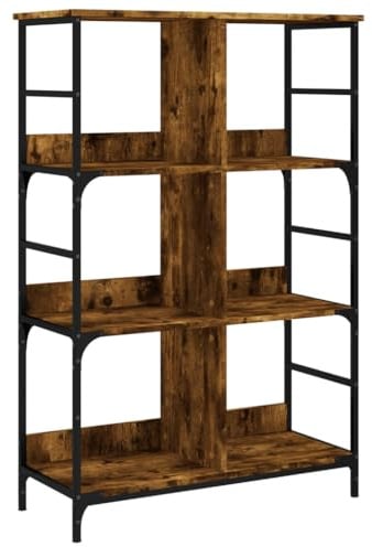 vidaXL Bücherregal, Bücherschrank mit 6 Fächern, Regal mit verstellbaren Beinen, Standregal Aktenregal für Wohnzimmer Büro, Räuchereiche Holzwerkstoff