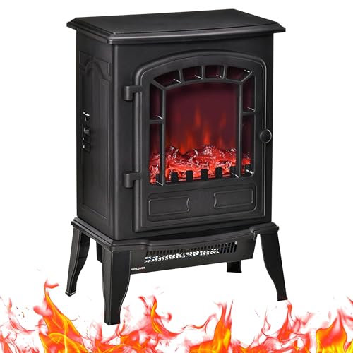 AND HOME - Camino Elettrico, Effetto Fiamma Finta, Caminetto Elettrico Con Temperatura Regolabile, Da 1000W a 2000W, Copertura 25m², 24P x 39l x 56,5H cm, Nero