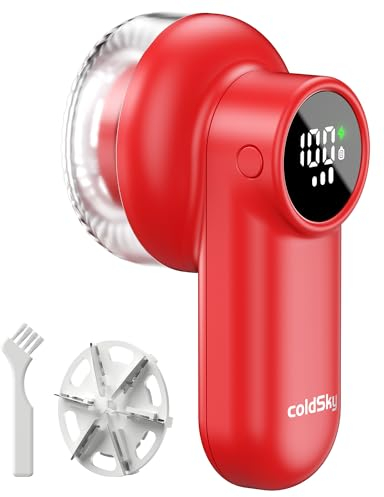 coldSky Rechargeable Fabric Shaver, Lint Shaver with Digital Display, Sweater Shaver with 6-Leaf Blades and Safety Lock, 3-Speeds Defuzzer Remove Fuzz, Pills from Clothes, Furniture, Sofa, Blanket Red