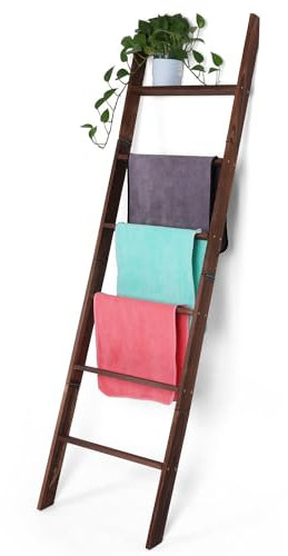 Zelbuck Blanket Ladder for Living Room and Bedroom,6-Tier Decorative Display Ladder Shelf,Ladder Rack for Storage and Decor,Wall Leaning Farmhouse Blanket Storage,Towel Rack, Bathroom,Brown