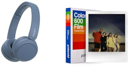 Sony WH-CH520 Wireless Bluetooth Headphones - up to 50 Hours Battery Life with Quick Charge, On-ear style - Blue & Polaroid Color Film for 600