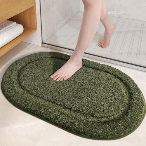 COLOR&GEOMETRY Verde Tappeto Bagno 61x91 cm, Antiscivolo, Morbido, Lavabile, Assorbente per Pavimento, Doccia, Lavandino, Vanità