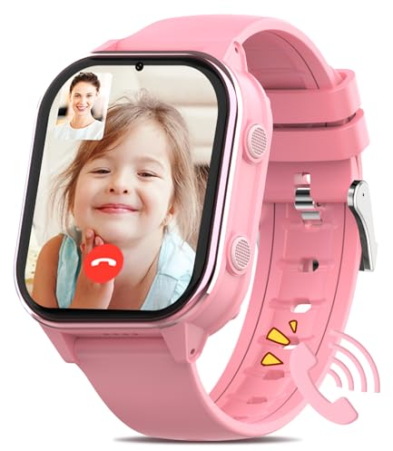 AXYWINBO 4G GPS Smartwatch con Videochiamata, Smart Watch Con Immagini e Messaggi Vocali, Orologio Intelligente Contapassi Calorie Musica WIF Bluetooth SOS, Adatto a Bambini Sopra i 5 Anni, Rosa