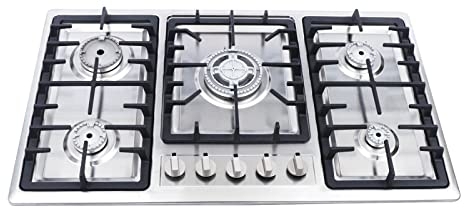 Table de Cuisson à Gaz Encastrable Inox 5 Feux, Table de Cuisson à Gaz, Gaz Naturel, Inox, convient à la cuisine domestique ou commerciale dans les maisons ou les restaurants.