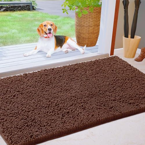 YOOTUKL Saugfähige Chenille Fußmatte für den, rutschfeste Badematte, schlammiger Hund, waschbare Matte, schnell trocknende 60x90cm Braun