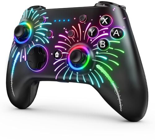 Rmbpow Switch Pro Controller for Switch/Switch Lite/OLED/PC, One-Key Pairing Gamepad with 9-Colour RGB LEDs High Battery 6-Axis Motion Wake Up Function