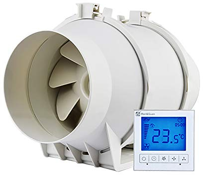 vinnyooc Rohrventilator Abluftventilator Lüfter Badlüfter Wandlüfter Bad Küche Abluft Ventilator Duct Fan Turbo Motor 3-Gang-Steuerung Mit Temperaturerkennung