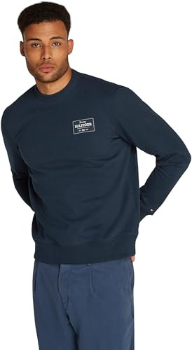 Tommy Hilfiger Uomo Felpa Monotype Label Scollo Rotondo, Blu (Night Sky), XL