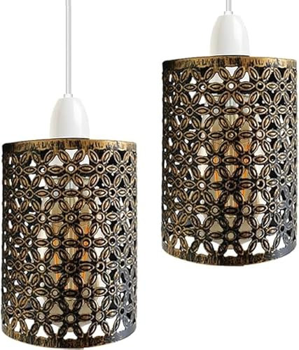 Easy Fit Wire cage Frame Open Style Pendant Light Shade Metal Cage Drum Lampshade Ceiling Pendant Lamp with Free Reducer Plate (Brushed Copper)