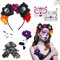 XLZJYIJ Tag der Toten Haarreif Karneval, Dia de Los Muertos Stirnband mit Karneval Gesicht Tattoos Blumen Rose Spitzenhandschuhe, Mexikanische Stirnband Rosen, Kopfschmuck Karneval Damen