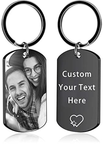 BEXOA Personalised Keyring, Custom Photo Engraved Text Key Ring Customised Keychain Anniversary Memorial Gifts for Him Men Boyfriend Dad Family (Engraving - Rectangular)