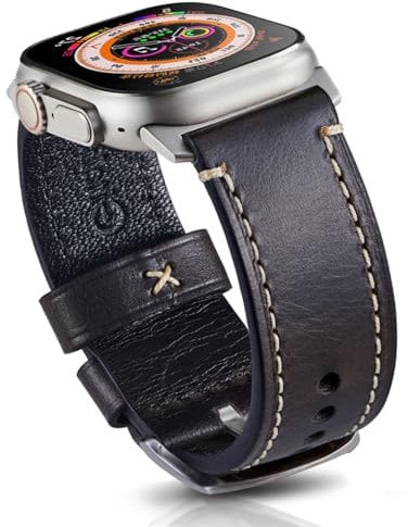 Gitalian Italian Leather Band Compatible with Apple Watch Band 49mm 46mm 45mm 44mm 42mm for Men, Genuine Leather Replacement Strap for iWatch Ultra2/1 Series 10 9 8 7 6 5 SE2, Gray Black