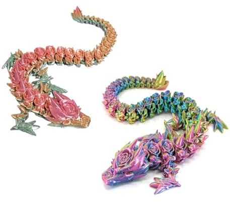 zaoalife 3D Printed Dragon, 12 Articulated Dragon,Beautiful Flexible Rose Dragon Figurine Decor,Crystal Dragon, Dragon Figurine, Home Office Decor
