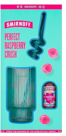 Smirnoff Vodka Gift Set - Flavoured Vodka Set, 1 x 50ml Raspberry Crush Alcohol Miniature, Branded Glass & Straw - Mini Gift Sets, Raspberry Vodka Gifts for Men and Women, Fathers Day