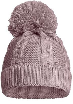 Soft Touch Newborn Essentials Sustainable Knitted Baby Bobble Hat, Baby Girl and Baby Boys Winter Hat 0-12 Months Dusty Pink