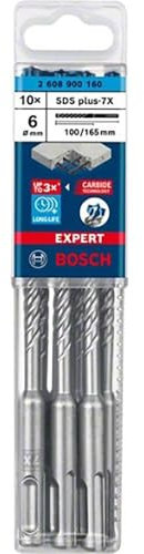 Bosch Expert 2608900160 - Brocas para hormigón SDS Plus (7 x 6 x 100 x 165 mm, 10 unidades)