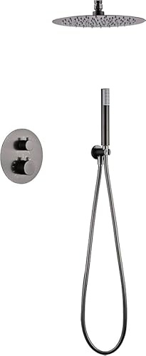 Mice - Kit termostatico Ducha Empotrado Techo - 2 vías - Griferia baño empotrado - ducha empotrado techo termostatico - Serie Brezzo (Negro Metalizado)