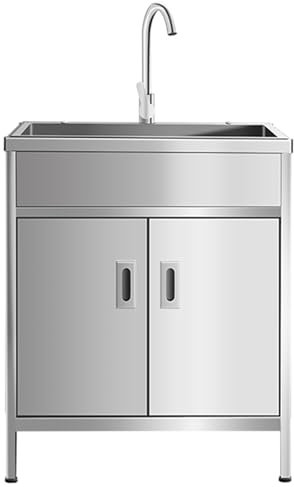 HDZNDH Fregadero con Patas Acero Exterior Jardin Mueble Fregadero Cocina Pila Lavadero Fregadero de Acero Inoxidable Fregadero de Lavandería Portátil con Grifo y Desagüe fregaderos industriales