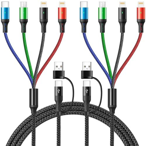YTLUSN 6 en 1 Multi USB Cable 3 A/1.2 M, cable de carga rápido de sincronización de datos de nailon universal con 2 cables Lightning Micro USB tipo C para iPhone16 15 14/Android/Galaxy/Carplay (2)
