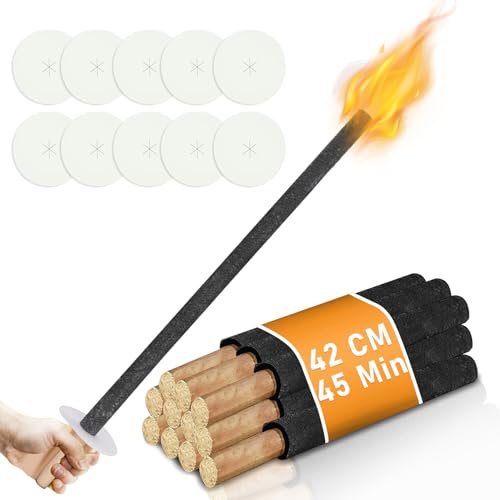 Ansobea 150 Stück Wachsfackel, 42cm Fackel mit 45 Minuten Brenndauer mit Handschutz, Fackeln für draußen, Lagerfeuer, Outdoor