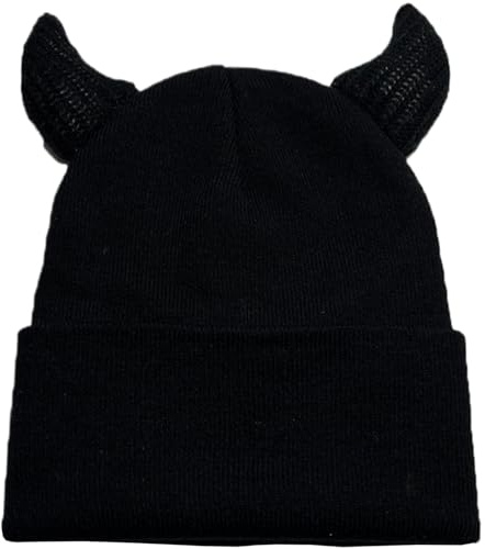 Hperu Goth Beanie, Devil Horn Mütze 9.1x7.9 '' gemütliche und warme Acrylgestricke Beanies Hats Männer mit Hörnern Bequeme Pass