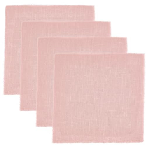 CREATCABIN 4 Serviette Tissu Rose Franges Coton Rustique Serviettes Lin Décoratives Faites Main pour Table Printemps Lavables Boho pour Pâques Mariage Thanksgiving Fête Noël 42x42cm