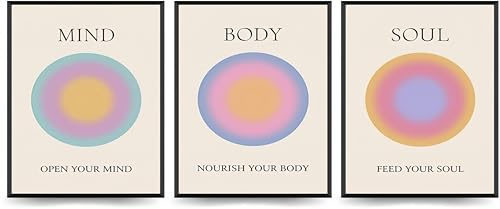 Linilioart Set mit 3 Mind Body Soul Paintings Aura-Poster für Zimmer, minimalistisches Y2K-Wandkunst-Poster, ungerahmt (20 x 25 cm)