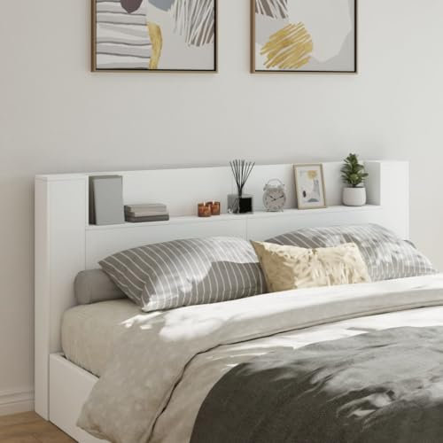 Festnight LED Bettkopfteil Holz 200x16,5x103,5 cm Bett Kopfteil mit Stauraum Bettrückwand Headboard for Bed Kopfteil mit Ablagen Regal Kopfteil Kopfenden Bett Rückwand mit Led Beleuchtung