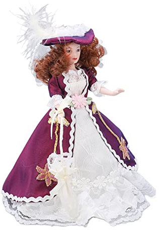 Fydun Miniatur-Porzellan-Menschen Im Viktorianischen Stil, Dunkelvioletter Rock, Hut, Frau, Keramikpuppe für 1/12 Puppenhaus, Dekoration für Familien