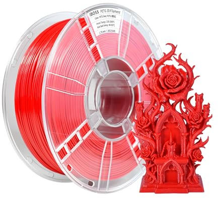 iBOSS PETG Filament 1.75 mm, Stärker Zähigkeit PETG 3D Drucker Filament, 1kg Spule, Maßgenauigkeit +/- 0,02 mm, 3D-Druck-Filament für 3D-Drucker, PETG Rot