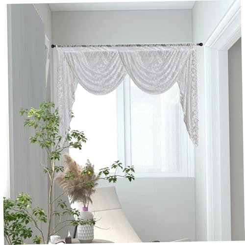Tadoiooy Waterfall Curtains, 59x41 Inch Ruffle Waterfall Valance with Rod Pocket, Rod Wearing Beaded Valance with Lace Edges for Kitchen Window Treatment Swags