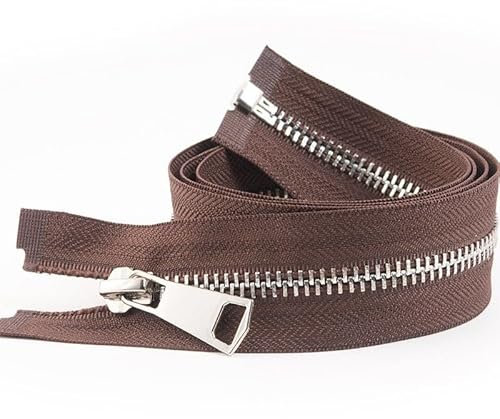 ZIPZSY #5 Cerniera in metallo con apertura a denti argentati, cerniere argentate separabili per vestiti, borse, cucito e artigianato (marrone, caffè, 50 cm)