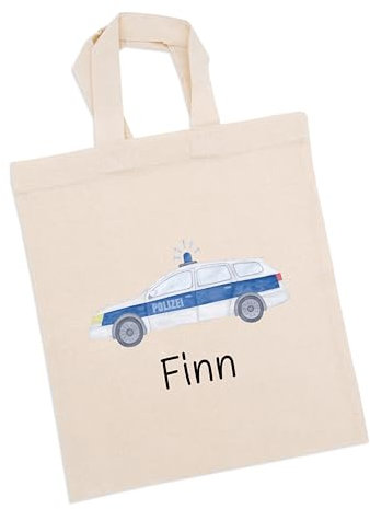 wunderwunsch Stoffbeutel Jutebeutel Kindergarten, Wechselkleidung, Jutetasche Hort, Turnbeutel Schule, Sportbeutel Kinder (Polizei, Standardgröße)