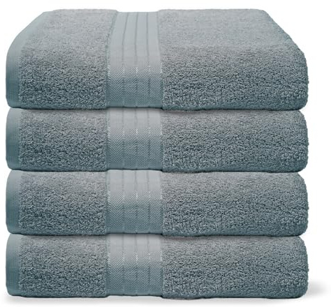Brentfords 4 Pack Bath Towels For Bathroom, Super Soft Absorbent 100% Cotton Quick Dry Luxury Spa Quality Large Bath Towels For Beach & Gym, Denim Blue-50x80cm