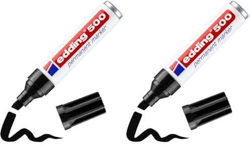 edding 500 Permanentmarker - schwarz - 1 Stift - Keil-Spitze 2-7 mm - wasserfest, schnell-trocknend - wischfest - für Karton, Kunststoff, Holz, Metall, Glas (Packung mit 2)