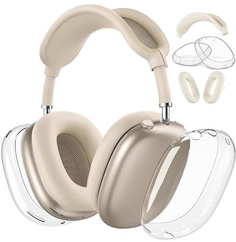 Fycyko Funda 3 en 1 compatible con Airpods Max (2024/2020), funda de silicona transparente, AirPods Max, accesorios Airpods Max, Starlight blanco