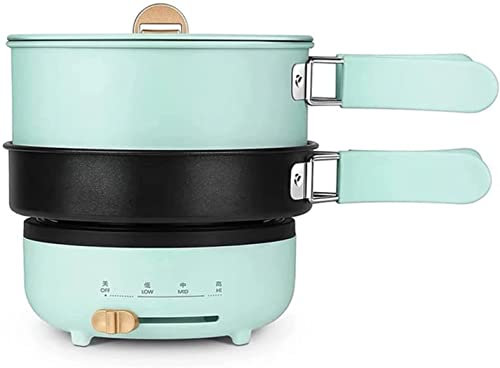 KANBUN Mini Portable Grill Frying Pan Multifunction Electric Hot Pot with Folding Handle Kitchen Multicooker Split Type Rice Cooker,Green