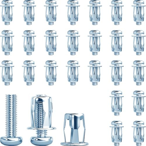 Jyvex 25 piezas Jack Nuts, cavidad Metal Anchors M8 x 30, tuercas de expansión de petal, tacos de metal, tacos para placas de yeso, tacos de metal, tacos, paredes huecas, hojas de hierro