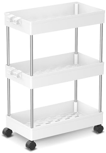 Carrello Portaoggetti a 3 Ripiani, Carrellino Cucina Salvaspazio a Ruote, carrello scorrevole, Scaffale alto e Stretto per cucina, bagno, lavanderia, camera da letto, spazi stretti, 60 x 40 x 22 cm