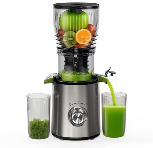 Estrattore Frutta e Verdura, Apertura da 148mm Estrattore di Succo, 300W Centrifuga Lenta, 2L Capacità, BPA Free, Facile da Smontare e Pulire, Funzione di Inversione, con Spazzola e 2 Tazze