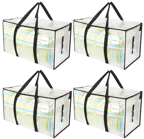 4 Pezzi Borse per Trasloco Grandi con Cerniera, Borse di Stoccaggio Extra Large, Impermeabile con Manici a Cerniera, Borsa Pieghevole di Grande Spazio per Traslochi, Campeggio, Trapunte, Vestiti
