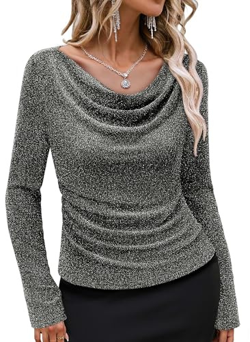 Gaharu Bluse Damen Elegant Oberteil Glitzer Party Tops Festliches Outfit