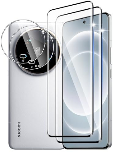 DXULWLM 2+2 Piezas Cristal Templado para Xiaomi 14 Ultra,con protector de Lente de cámara,HD transparente,3D Cobertura Completa,Dureza 9H,Sin Burbujas,Anti-Arañazo Protector de Pantalla