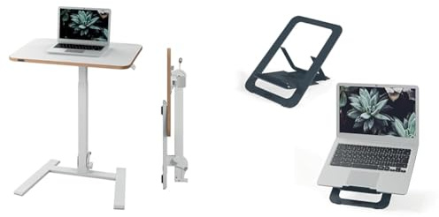 Leitz Set Ergo Klappbarer und höhenverstellbarer Schreibtisch + Aluminium Ultra-Flacher Laptopständer, Kompaktes Stehpult mit Tragegriff, Belastbar bis 20 kg, 65 x 48 cm, Weiß, 65880001 + 63460089