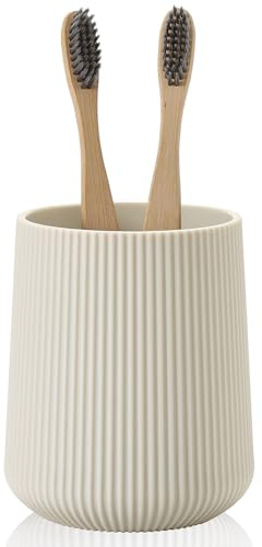 YAUKPH Beige Striped Toothbrush Holder for Electric Toothbrushes Bathroom Organizer Cup for Toothpaste Kids & Adults