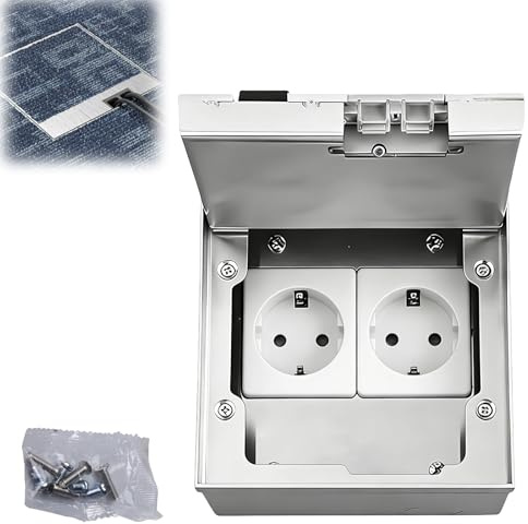 Edelstahl Einbausteckdose, 16A 4000W Bodeneinbausteckdose, AC 250V Steckdose Bodensteckdose, Bodeneinbau Steckdosenkasten, wasserdichte Versenkbare Steckdose für BüRoräUme, Hotels, Schulen