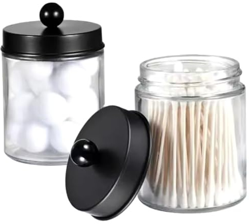 Monetais Wattestäbchenbehälter, 2 Stück, 3 x 4, 5, transparentes Glas, Wattestäbchenhalter mit Deckel, staubdicht, Zahnseide-/Lippenstift-/Qtip-Halter für Badezimmer, Wohnzimmer