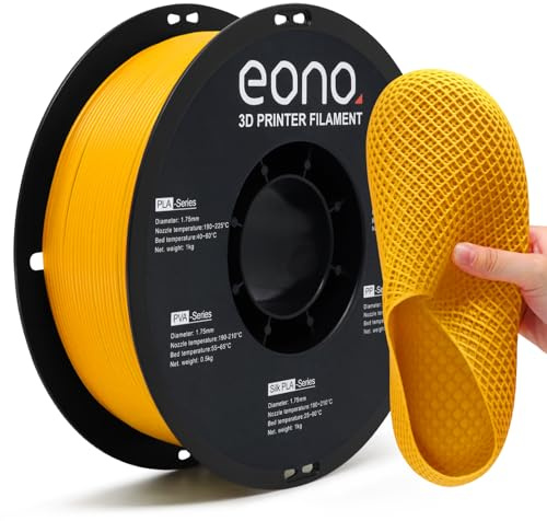 Eono Matte TPU Filament 95A, Flexibel & Stabil, 1.75mm, Maßgenauigkeit ±0.03mm, Kompatibel mit gängigen 3D-Druckern, Geeignet für RC-Modelle & Dekofiguren, 1kg-Spule (Gelb)